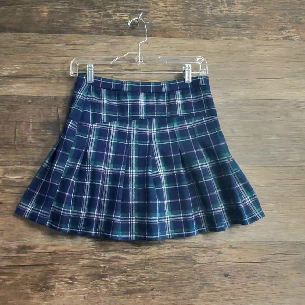 SO Navy and Green‎ Plaid Pleated Skirt Skort